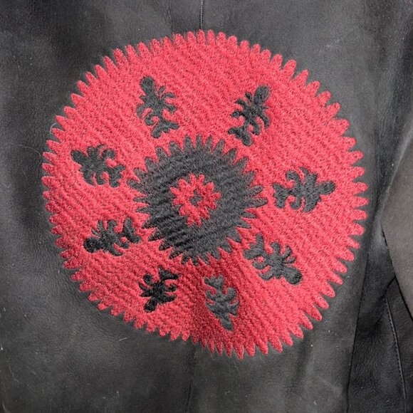 Bazar delux Couture black suede shearling printed back Penny lane Coat 40 M - Picture 3 of 6